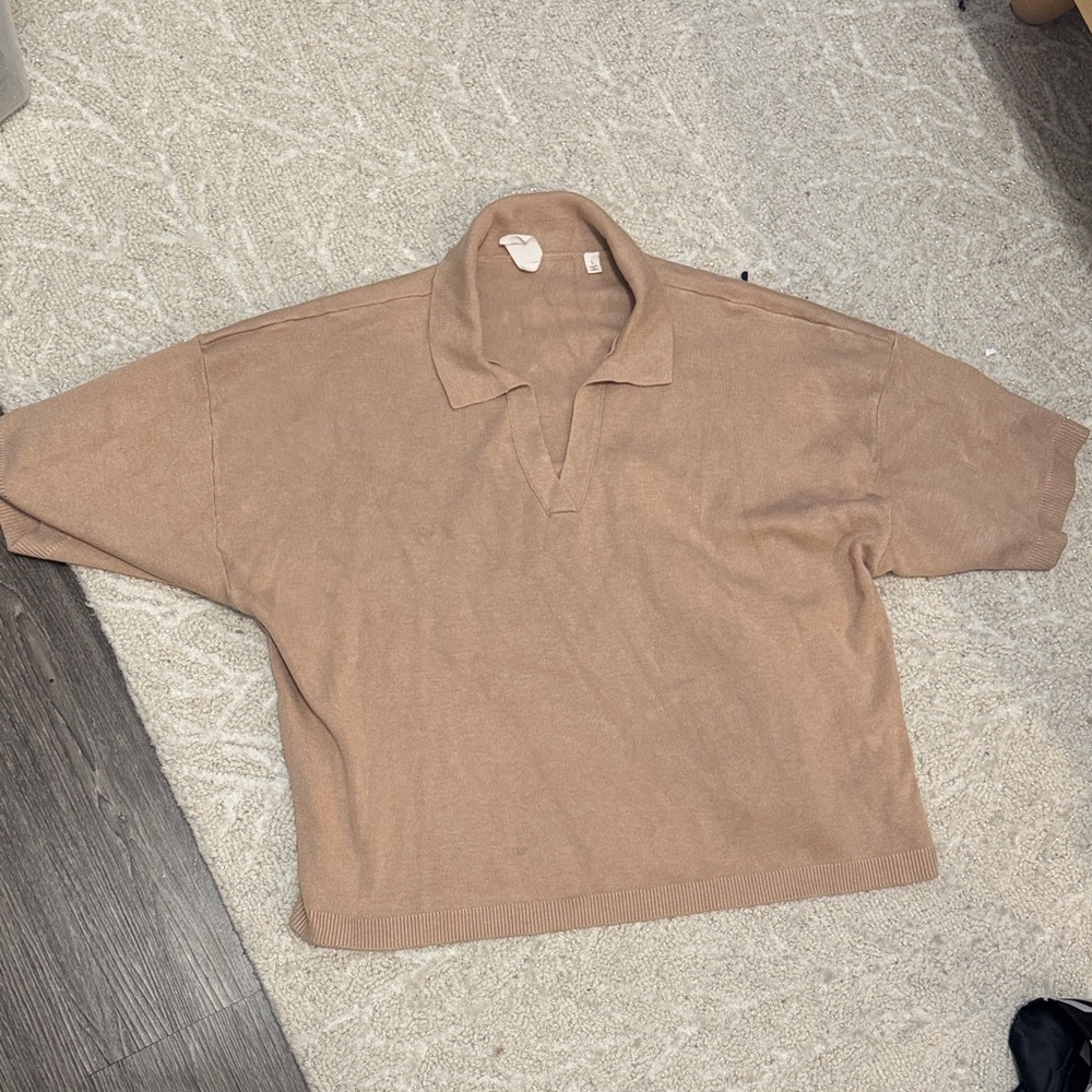 CYRUS Tan Short Sleeve cropped Polo Shirt size L